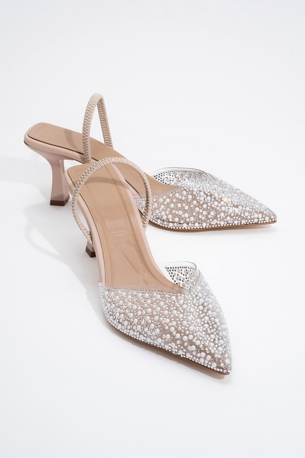 Whena - Clear Slingback Kitten Heels with Embellishments