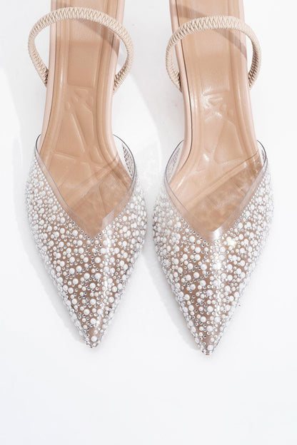 Whena - Clear Slingback Kitten Heels with Embellishments