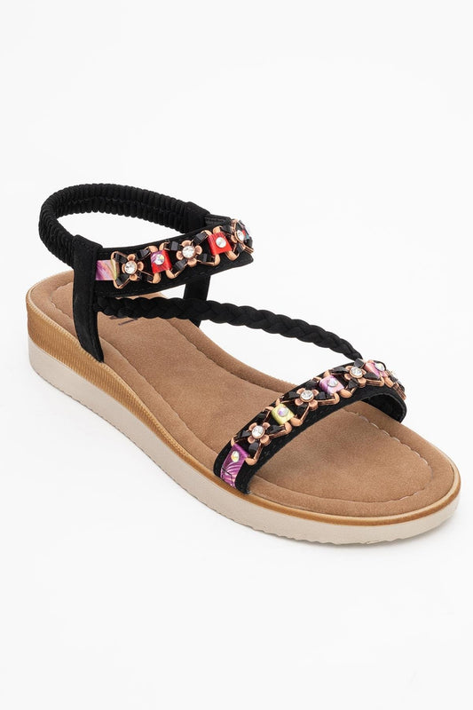 YUAN Black Braided Strap Sandal (Women)