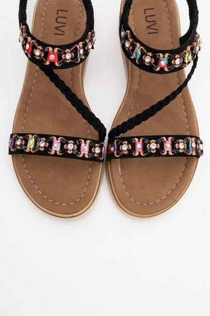 YUAN Black Braided Strap Sandal (Women)