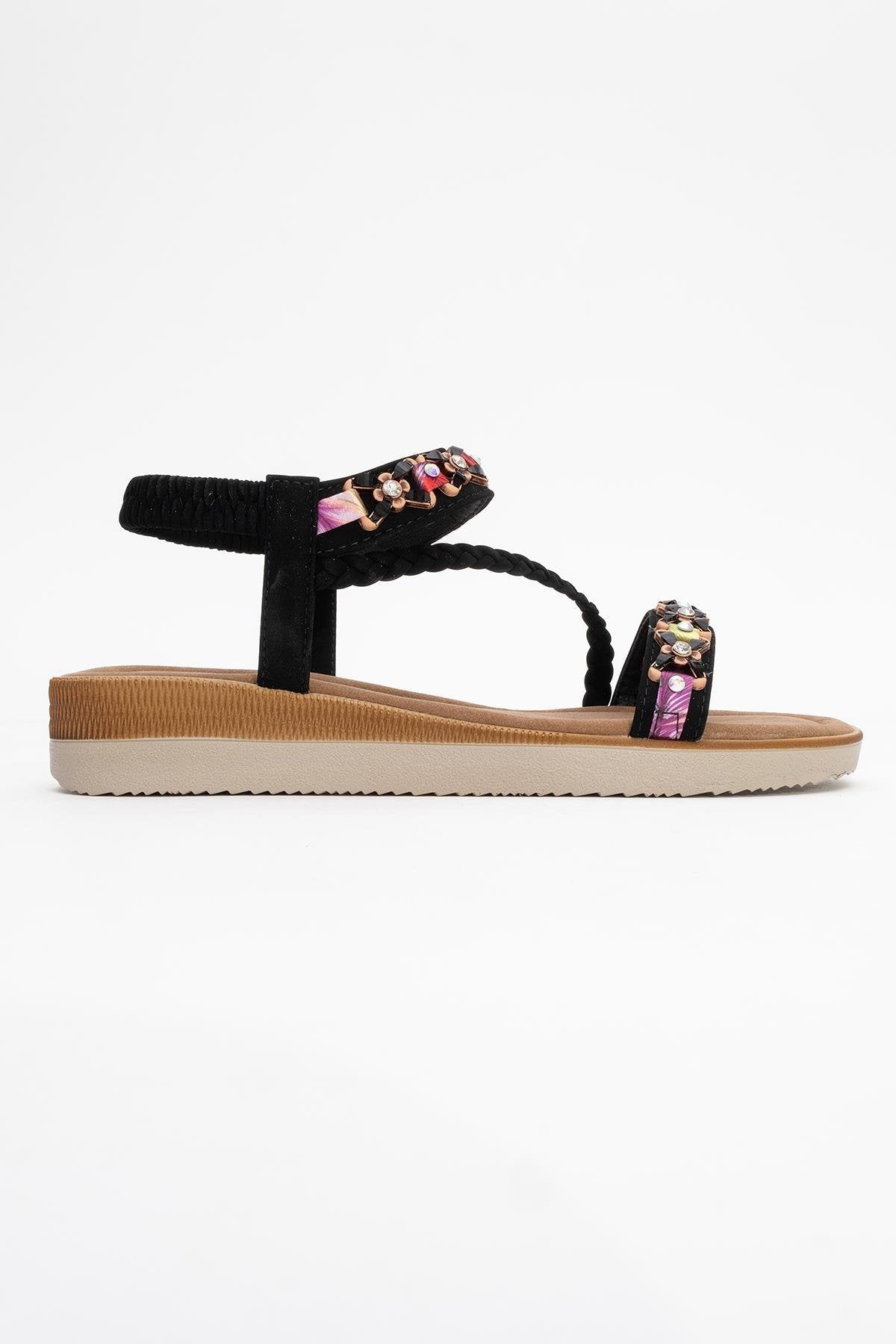 YUAN Black Braided Strap Sandal (Women)