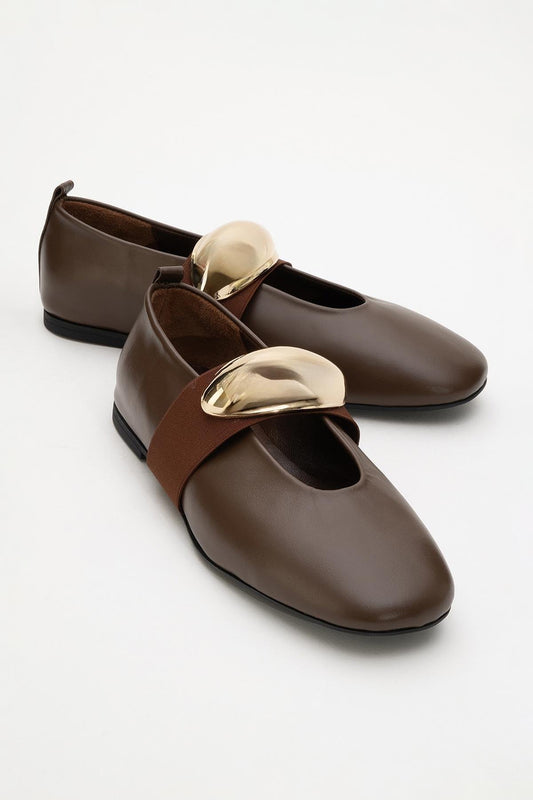 Zoey - Brown Leather Ballet Flats (Women)