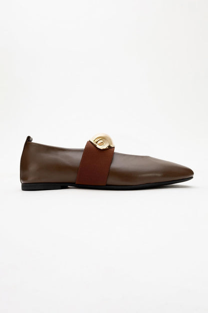 Zoey - Brown Leather Ballet Flats (Women)