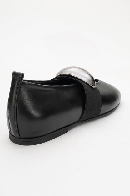 Zoey - Black Leather Ballet Flats (Women)