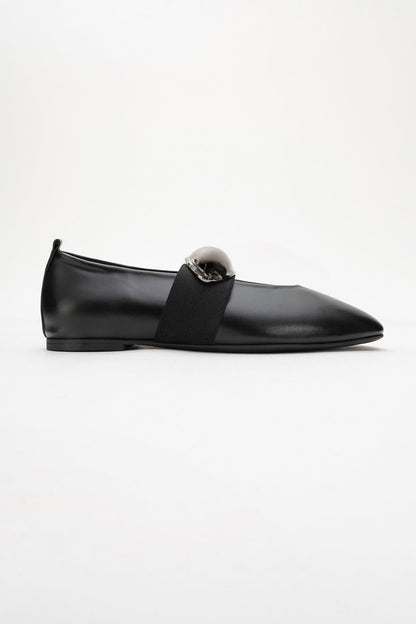 Zoey - Black Leather Ballet Flats (Women)