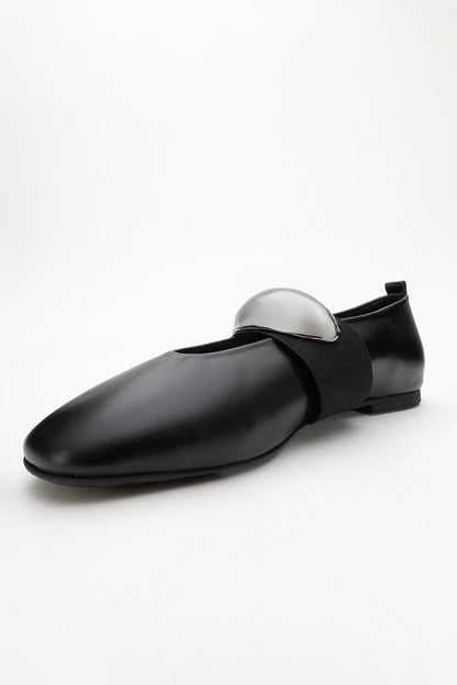 Zoey - Black Leather Ballet Flats (Women)
