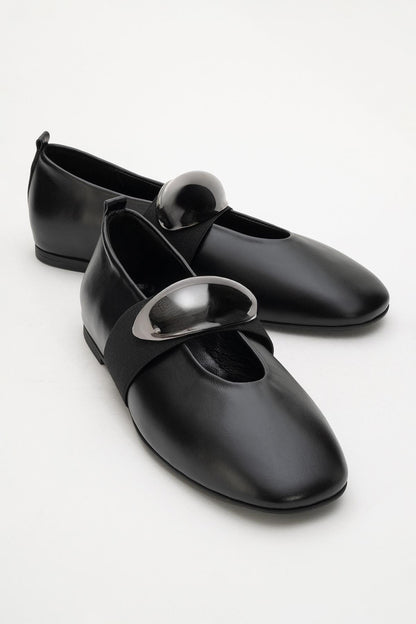 Zoey - Black Leather Ballet Flats (Women)