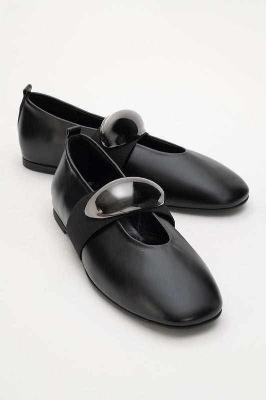 Zoey - Black Leather Ballet Flats (Women)