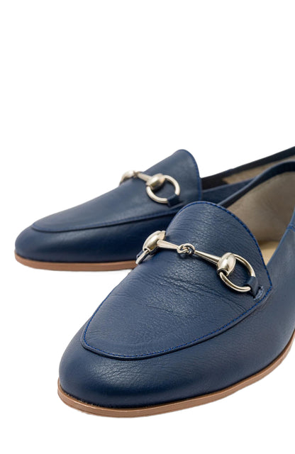 Penny - Navy Blue Leather Horsebit Loafers
