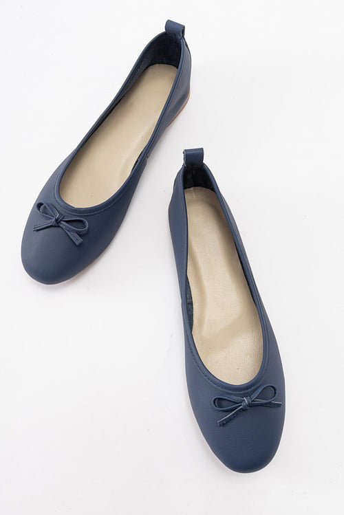 Florence - Navy Blue Leather Ballerina Flats