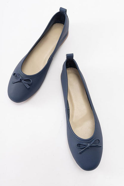 Florence - Navy Blue Leather Ballerina Flats