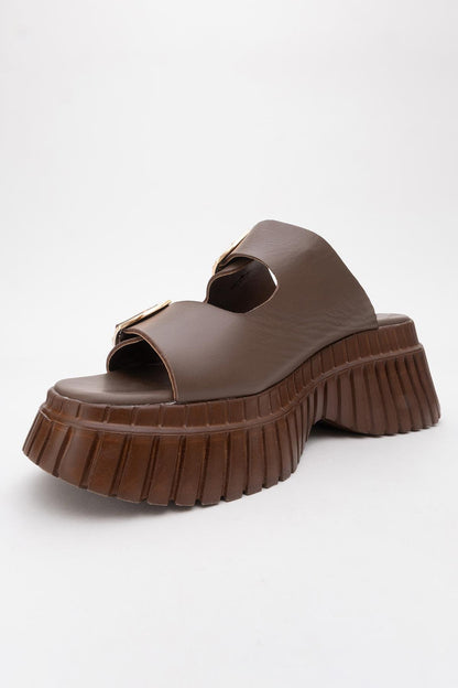 Joanes - Brown Leather Two-Strap Platform Sandal (Women)