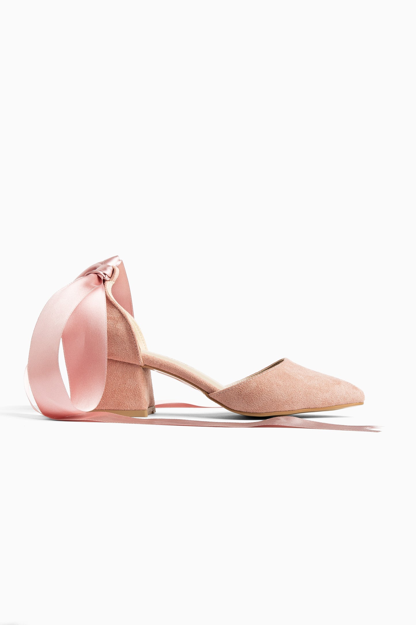 Fiona - Dusty Pink Suede Heels With Ribbon