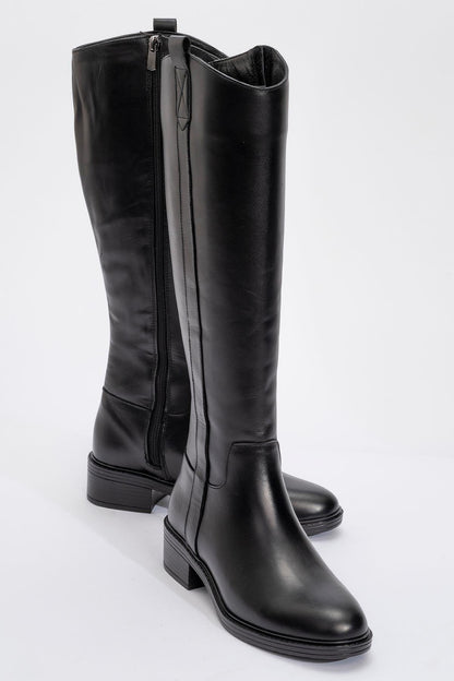 Acro Black Leather Heeled Boot (Women)