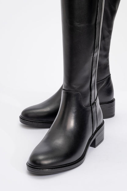 Acro Black Leather Heeled Boot (Women)