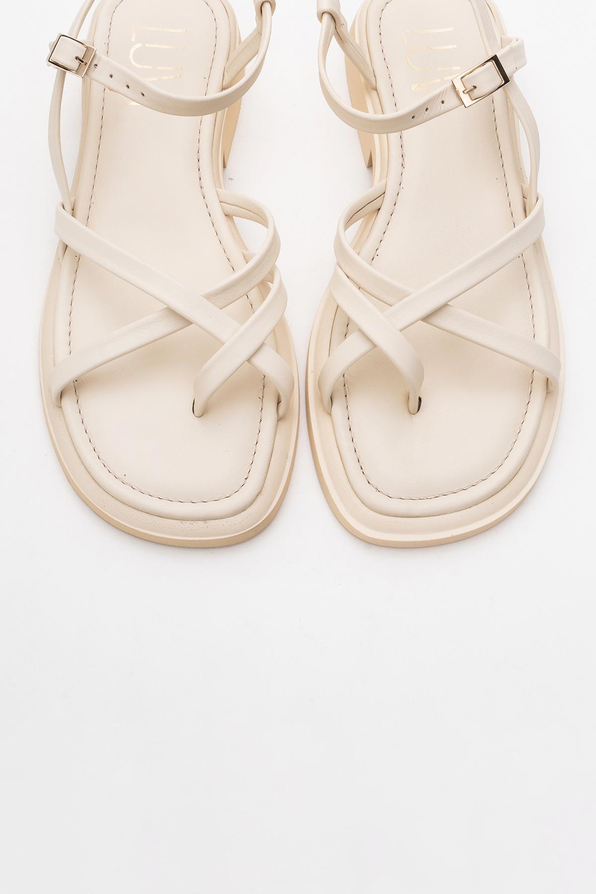 Antas - Beige Leather Sandals (Women)