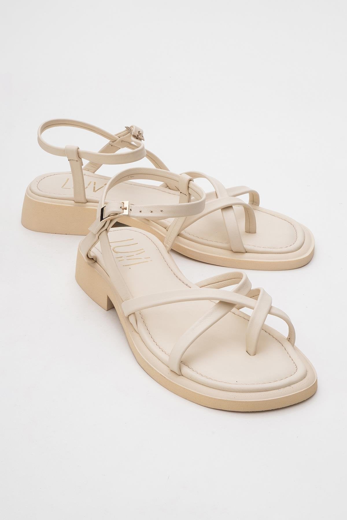 Antas - Beige Leather Sandals (Women)