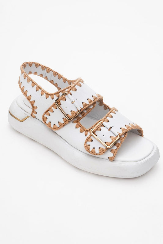 Douro - White Braided Rope Strap Leather Sandal (Women)