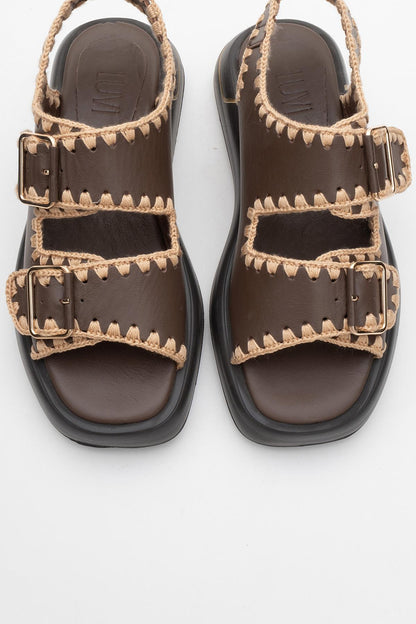 Douro - Brown Braided Rope Strap Leather Sandal (Women)