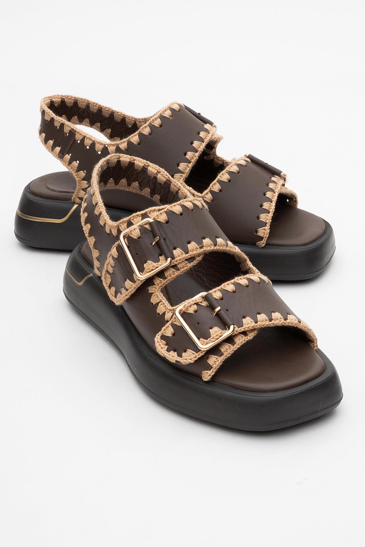 Douro - Brown Braided Rope Strap Leather Sandal (Women)