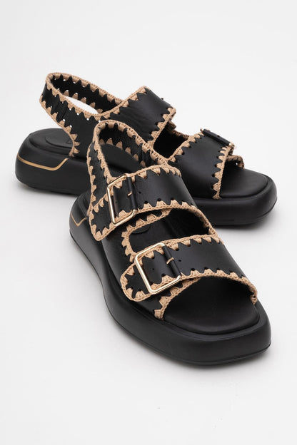 Douro - Black Braided Rope Strap Leather Sandal (Women)