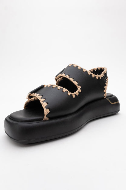Douro - Black Braided Rope Strap Leather Sandal (Women)