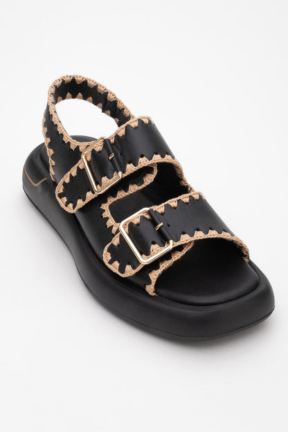 Douro - Black Braided Rope Strap Leather Sandal (Women)