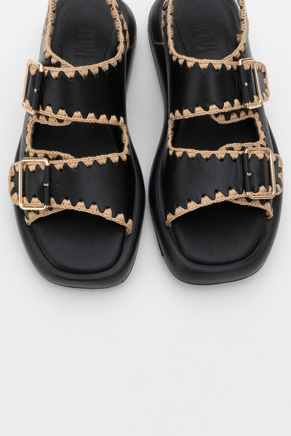 Douro - Black Braided Rope Strap Leather Sandal (Women)