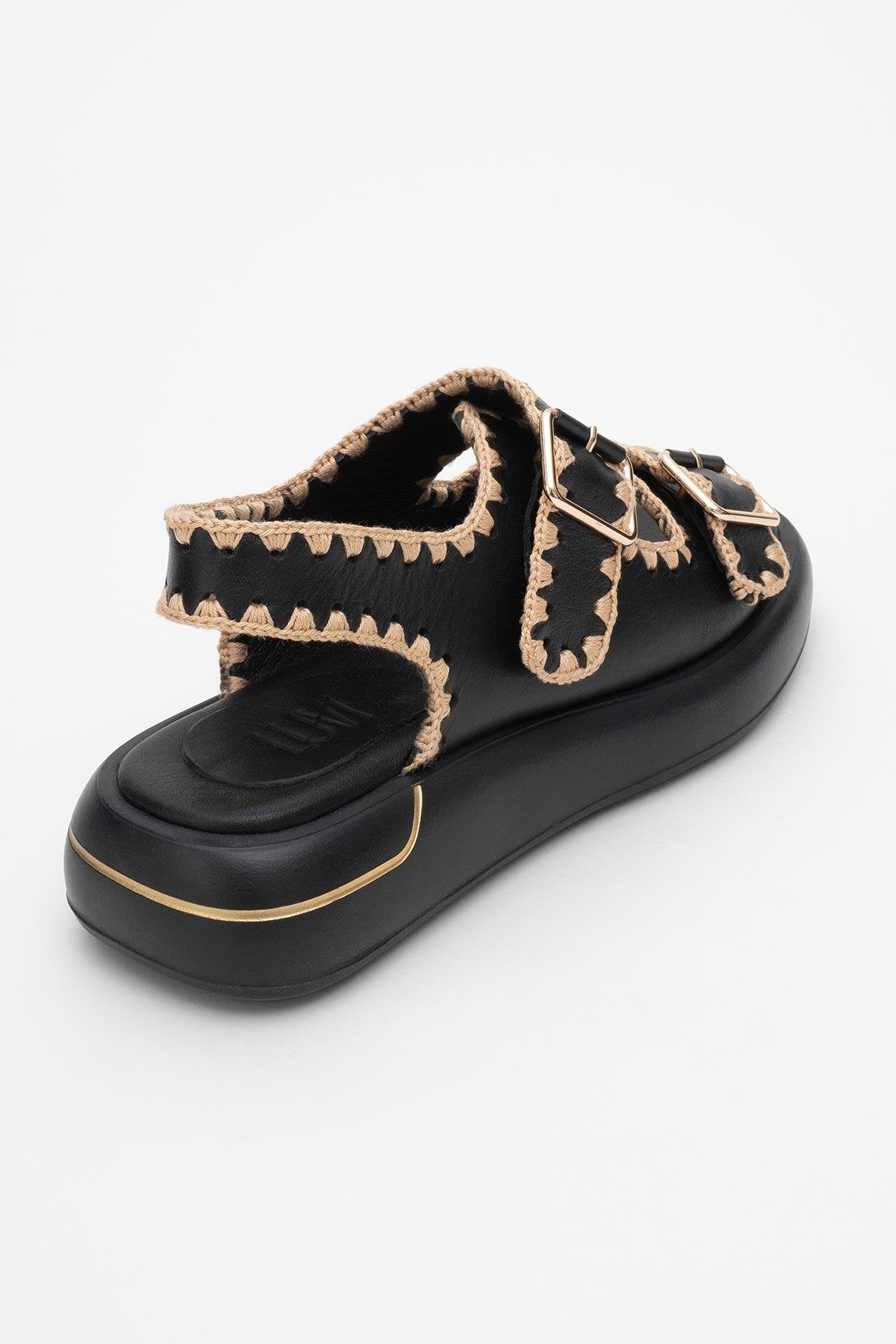 Douro - Black Braided Rope Strap Leather Sandal (Women)