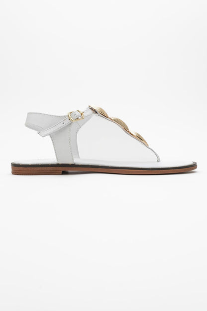 Giulia - White Leather Flat Sandal (Women)