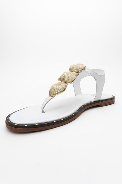 Giulia - White Leather Flat Sandal (Women)