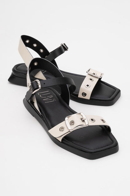 Mozes - Beige Black Leather Sandal (Women)