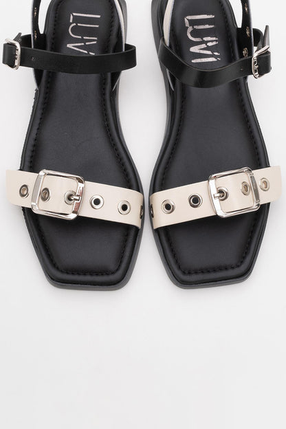 Mozes - Beige Black Leather Sandal (Women)