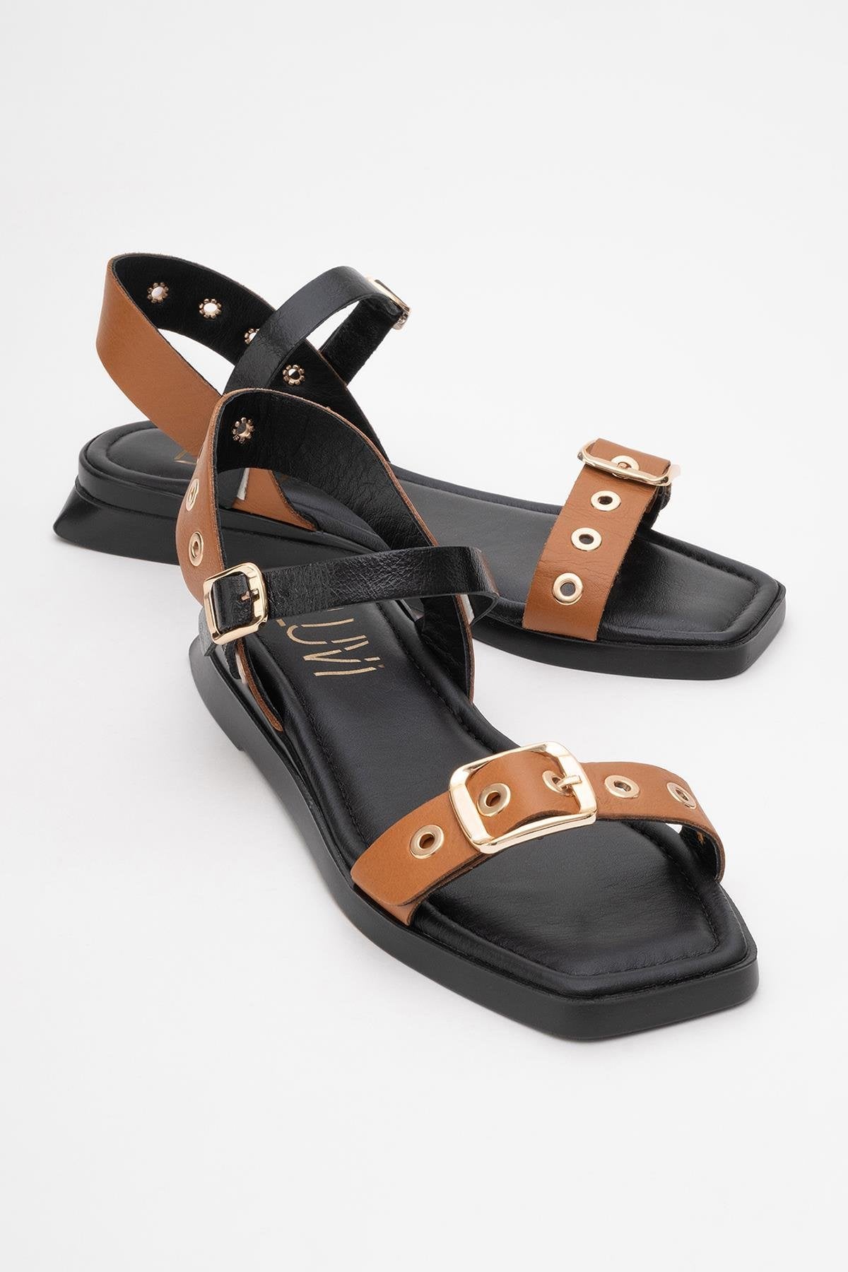 Mozes - Cognac Black Leather Sandal (Women)