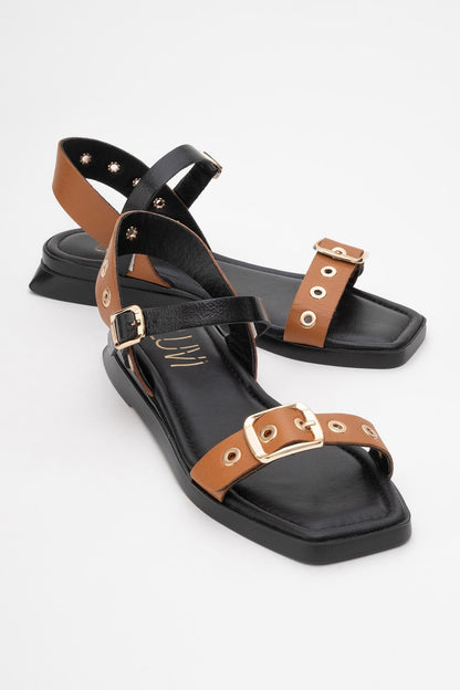 Mozes - Cognac Black Leather Sandal (Women)