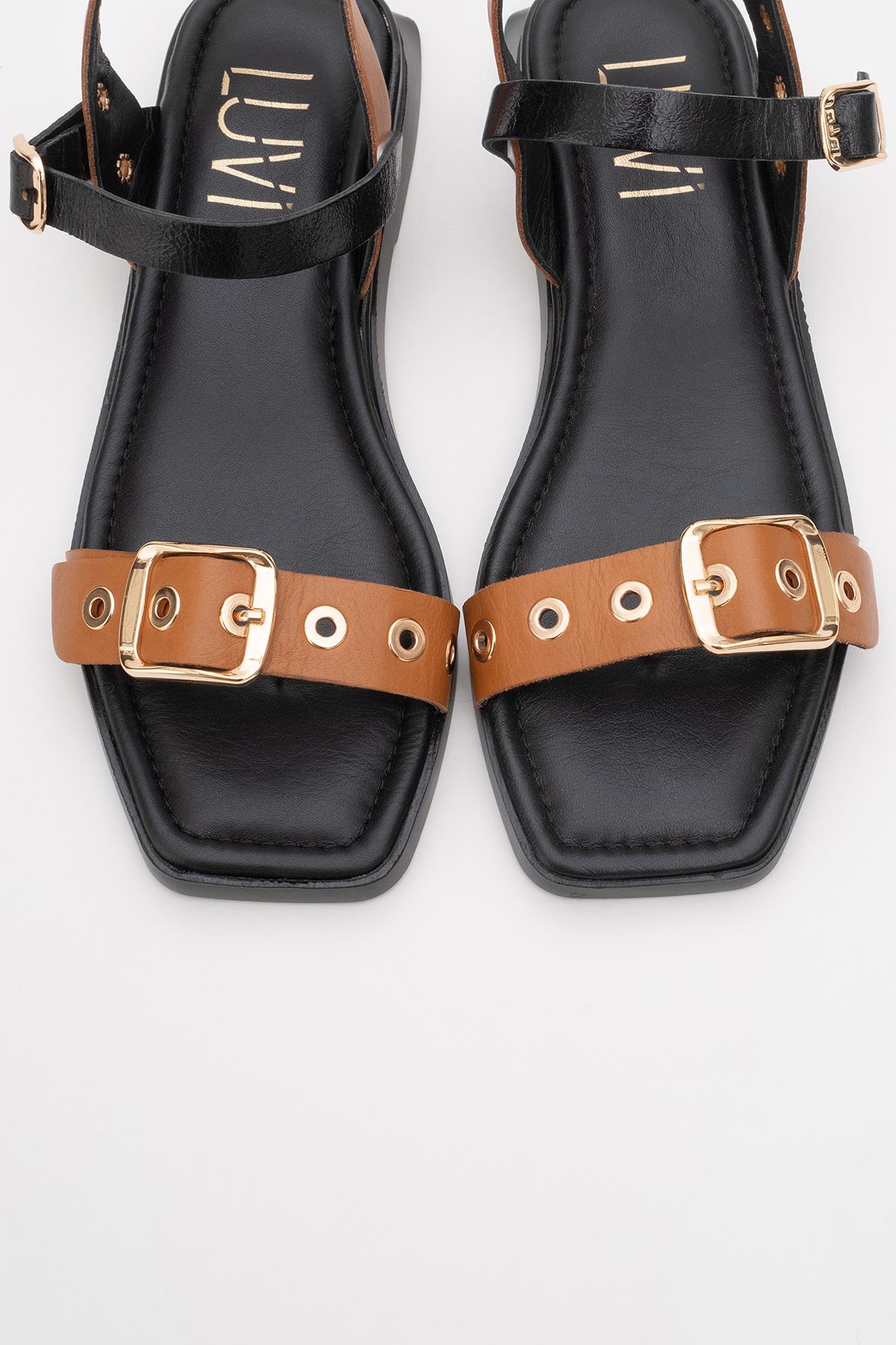 Mozes - Cognac Black Leather Sandal (Women)