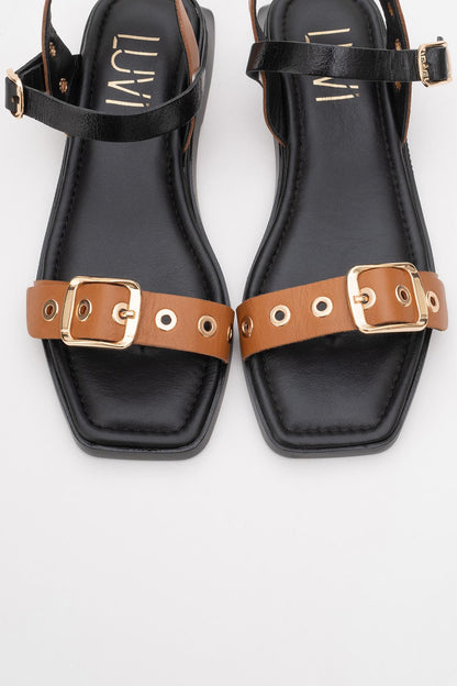 Mozes - Cognac Black Leather Sandal (Women)