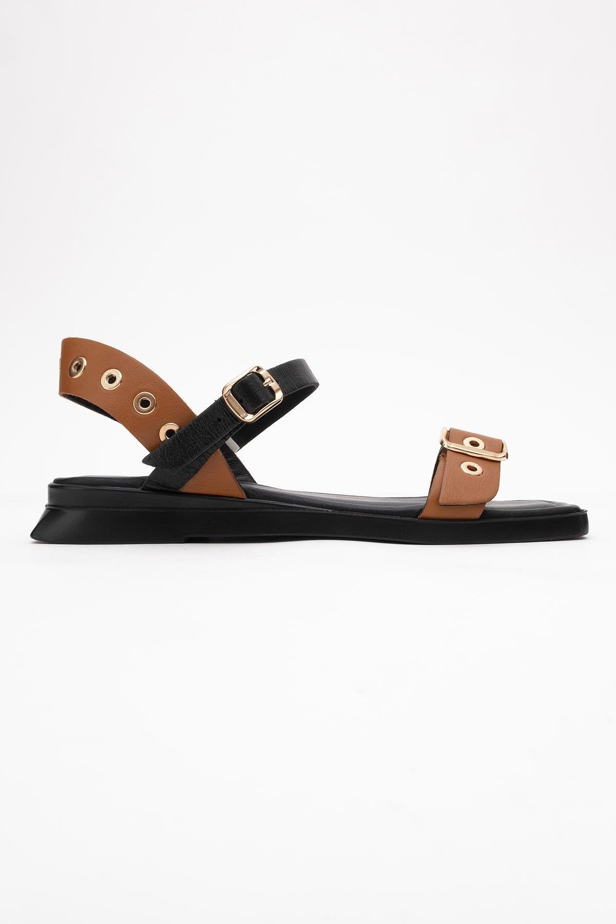 Mozes - Cognac Black Leather Sandal (Women)