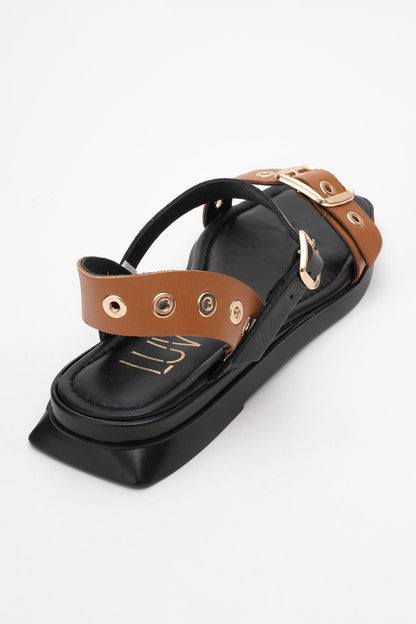 Mozes - Cognac Black Leather Sandal (Women)