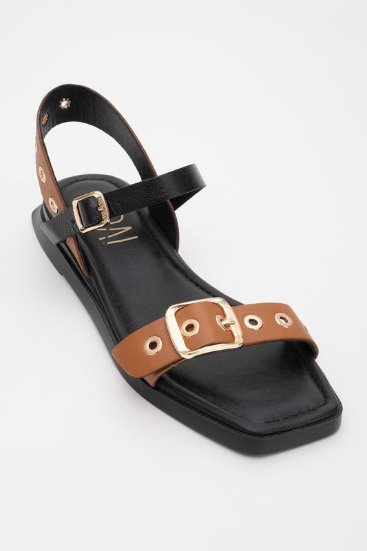 Mozes - Cognac Black Leather Sandal (Women)