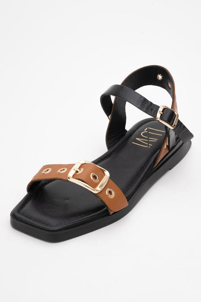 Mozes - Cognac Black Leather Sandal (Women)