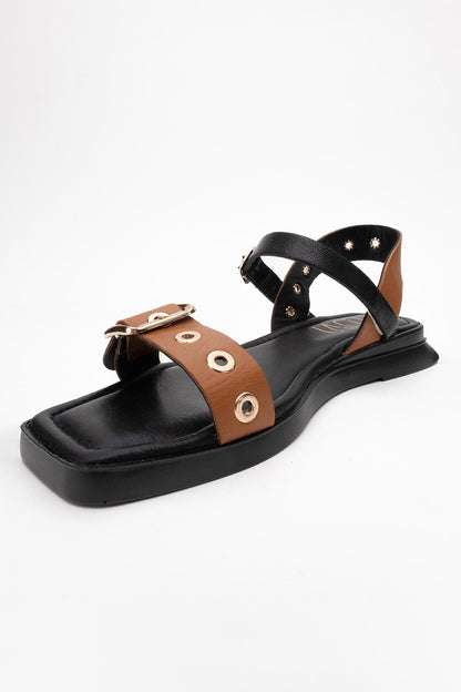 Mozes - Cognac Black Leather Sandal (Women)
