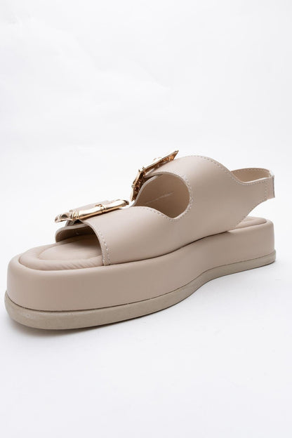 Slope Beige Double Strap Flat Sandal (Women)