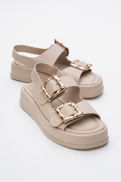 Slope Beige Double Strap Flat Sandal (Women)