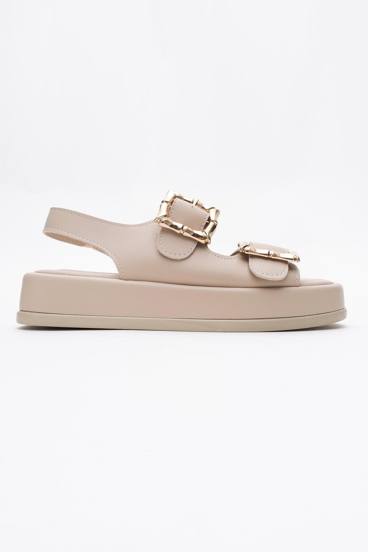 Slope Beige Double Strap Flat Sandal (Women)