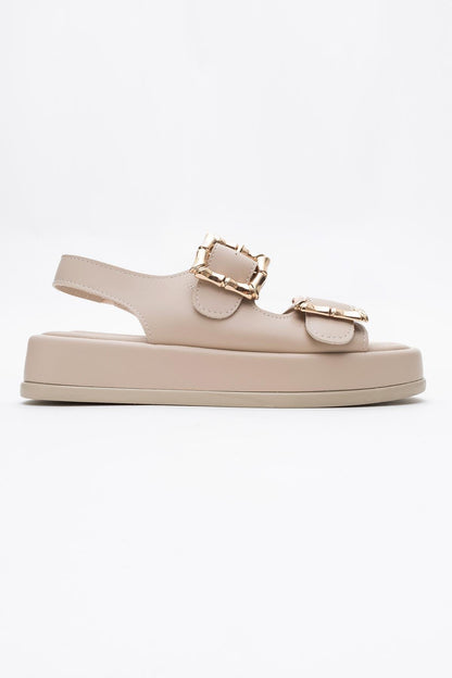 Slope Beige Double Strap Flat Sandal (Women)