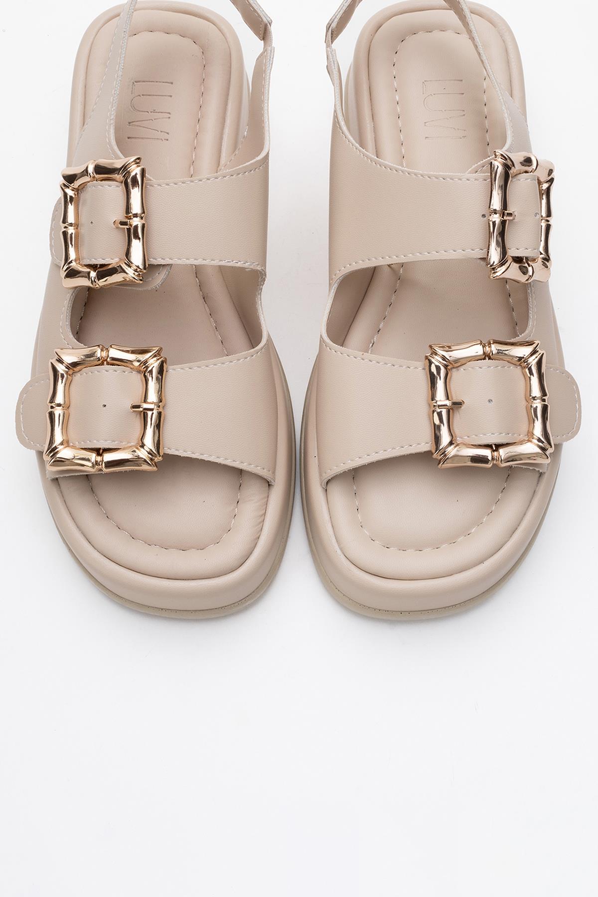 Slope Beige Double Strap Flat Sandal (Women)