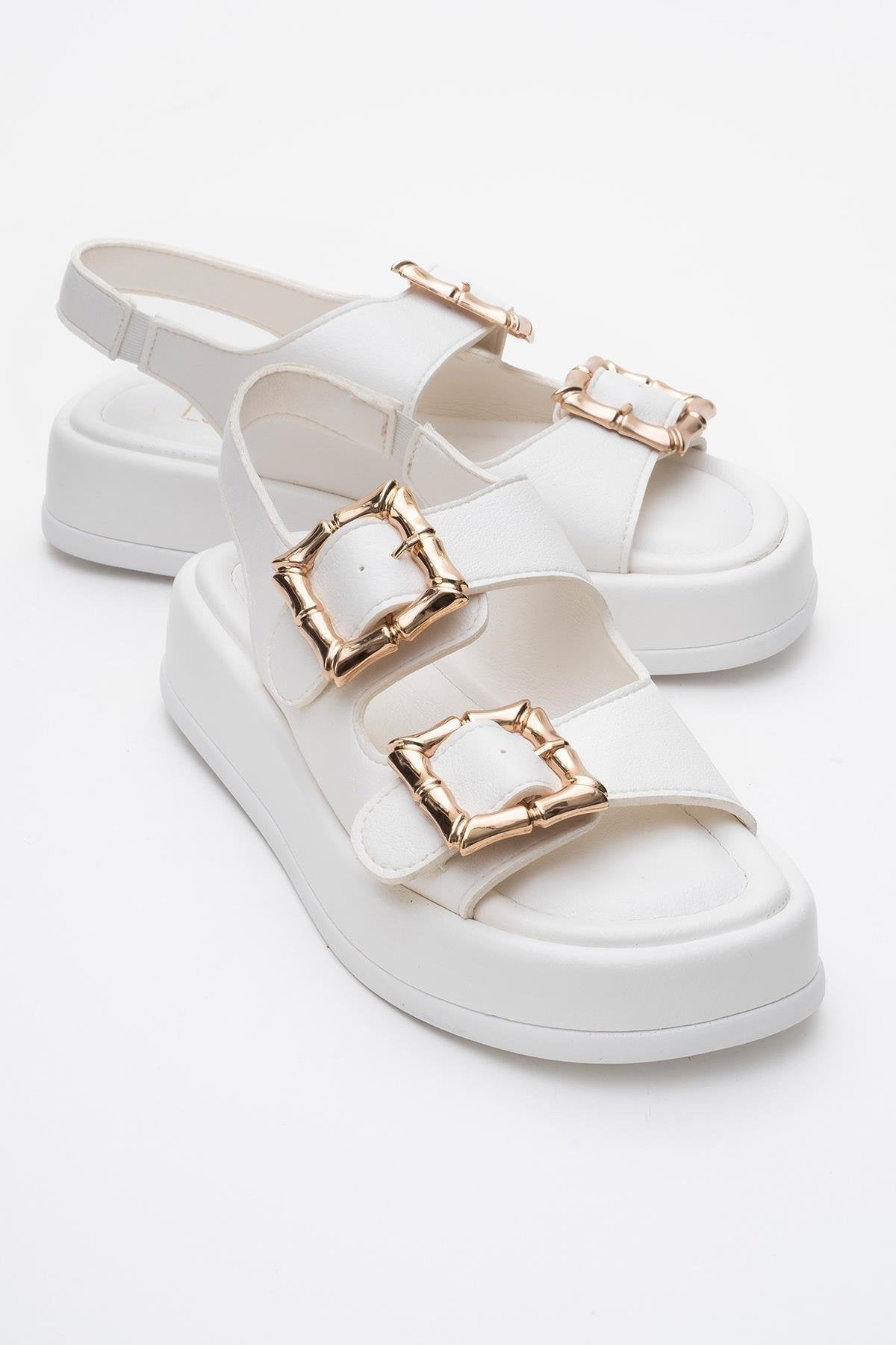 Slope White Double Strap Flat Sandal (Women)