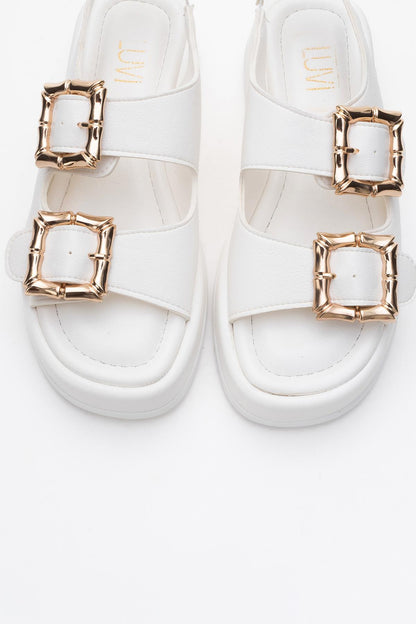 Slope White Double Strap Flat Sandal (Women)