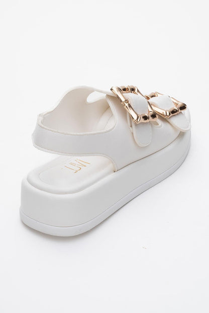 Slope White Double Strap Flat Sandal (Women)